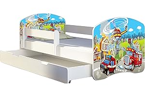 Letto per bambino Cameretta per bambino con materasso Cassetto ACMA II (36 Vigili del fuoco, 140x70 + Cassetto)
