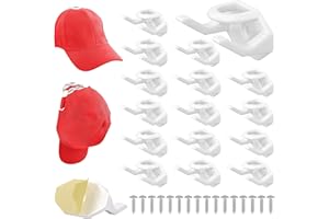 BELLE VOUS 16 Pack of White Self-Adhesive Hat Hooks - Wall-Mounted Display Holders for Baseball Caps & Hats - Minimalist No Drilling Strong Organiser Rack for Bedroom Wall, Door, Closet or Office