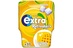 Wrigley's Extra Refreshers Sugarfree Chewing Gum, Tropical Flavour Bottle, 1 x 30 Pack