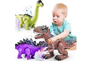 Doloowee 3 Pack Walking Dinosaur Toy for Kids 3-5/5-7 Years,Simulation Tyrannosaurus & Stegosaurus & Brachiosaurus,Electric Robot Dinosaur with LED Lights & Sounds,Dinosaur Toys for Boys and Girls