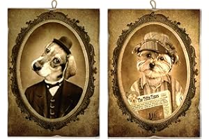 KUSTOM ART Lot de 2 tableaux de style vintage série animaux Chiens, impression sur bois découpé au laser, fabriqué en Italie, idée cadeau (Groupe 13)