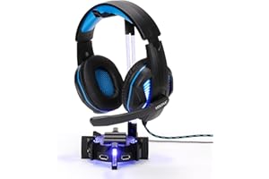 ENHANCE Soporte Auriculares PC Gaming - Soporte Cascos con Hub USB De 4 Puertos Iluminación LED Personalizable Cuello Flexible De Acrílico Base Universal para Escritorio, Gaming Headphone Stand
