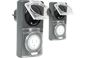 Menz Zeitschaltuhr Aussenbereich - Mechanische Zeitschaltuhr Steckdose außen, IP44 Zeitschalter analog außen, ca. 3,7 kW Zeitschalter für Steckdose außen, Outdoor Timer, 2 Stück