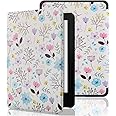 SwooK Classic Printed Magnetic Flip Cover Case for 6.8" Kindle Paperwhite 11 11th Generation 2021 / Kindle Paperwhite Signature Edition Soft Back Flip Cover Case (Flower)