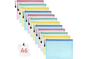 Vicloon Bolsa de Archivo de Cremallera,12 Pcs A6 Bolsa de Documentos Multicolor de Malla Bolsa de Archivo Bolsas de Cremallera de Almacenamiento para Cosméticos Suministros de Oficina Accesorios