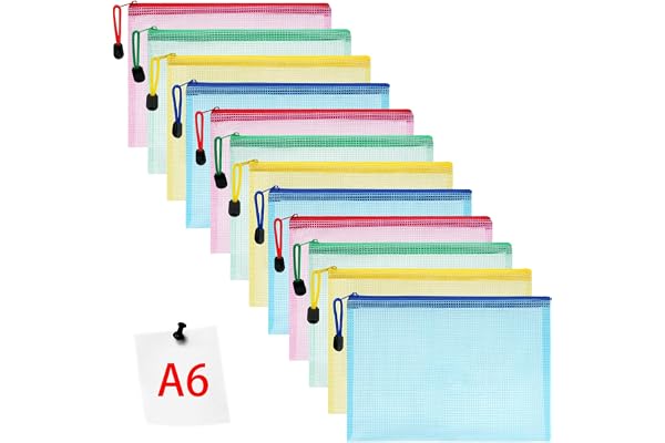 Vicloon Pochette en PVC Zip Document Dossier, 12pcs A6 Zip Sac de Dossier Stockage Sacs à Glissière pour Produits de Beauté Articles de Bureau Accessoires de Voyage,4 Couleurs