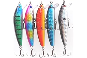 Qtuie 5Pcs Pesca Popper Esche Artificiali Spinning Mare Bass Hard Esche Minnow Lures 3D Occhi Popper, Esca Pesca in Mare e Acqua Dolce in Scatola Organizer