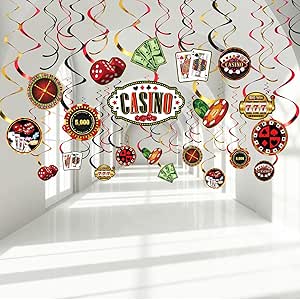 Blulu Decorations De Tourbillons Suspendus En Aluminium D Anniversaire A Casino Suspensions De Plafond De Poker Noir Rouge De Joyeux Anniversaire De Soiree De Jeu Pour Decoration De Fete Soiree 30tc Amazon Fr