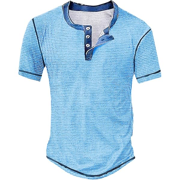 Herren Hemd Kurzarm Mit Waffelmuster - Henley Button-Down Sommerhemd