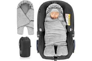 Zamboo Baby Einschlagdecke mit Füßen - Winter - gefütterte Babydecke (0 bis ca. 9 Monate) für Babyschalen/Autositze (passend für Maxi-Cosi, Cybex, Römer), mit Kapuze und Tasche - Grau