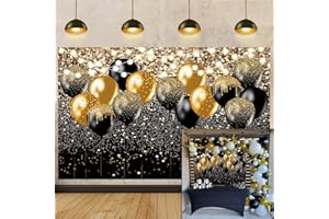 BUTEN 2024 Graduation Backdrop Black Gold Glitter Backdrop for Birthday Wedding Prom Party Photography Background Congrats Grad Graduation Party Decorations Photo Booth (7X5FT)