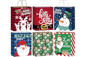 DECHISY 12 Stück Geschenktüten Weihnachten, Weihnachtsgeschenktüten mit Griffen, 6 Designs, 23 x 18 x 10 cm, perfekt für Weihnachts- und Neujahrsdekorationen