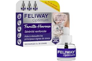 FELIWAY Optimum 3 x 30 giorni - Confezione economica - 3 ricariche per diffusore di feromoni lenitivi per gatti (3 x 48 ml) - Aiuta a ridurre i segni di stress nei gatti e nei gattini