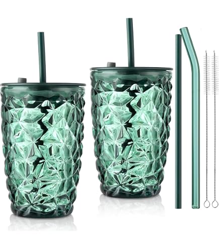2 Glasbecher Mit Deckel & Strohhalm – Borosilikatglas, 590 Ml, Für Smoothies, Eiskaffee & Mehr