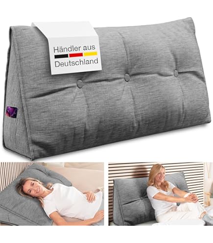 Grau-beiges Lesekissen Für Bett & Sofa - Ergonomisches Keilkissen 160x20x50cm, Waschbar