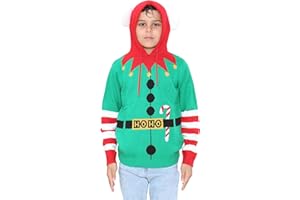 NOROZE Boys Christmas Jumper Hoodie Elf HoHo Candy Cane 3D Knitted Pullover Kids Xmas Top