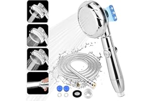 IAGORYUE Soffione Doccia Alta Pressione, Doccia Soffione Grande con 2M Tubo Acciaio Inox, Risparmio Idrico Anticalcare Doccino per Doccia 3 Tipi di Getto, per Doccia,Capelli,Animali,Bambini (Cromo, Argento)