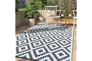 ‎CHOSHOME CHOSHOME Outdoor Teppich Wetterfest Balkon Teppiche Wasserabweisend UV Beständig Teppich Outdoor Modern Camping Teppiche Plastik Recyceltem Außenteppich BBQ Picknick Wendbarer, Grau 120X180CM