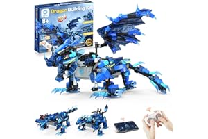 Sillbird 3 in 1 Blue Dragon Robot Building Kit for Kids Ages 8-12, Stem Robot Toy with Remote Control, Technic Buildable Coding Toys for Boys Gifts with 592 Pieces