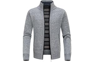 KUDORO Cardigan Gilet Homme Pull Zippé Chaud Épais avec Col Montant Tricot Décontracté Polaire Veste en Maille Chandail Mode Vest