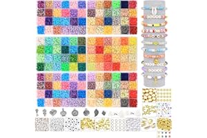HOOWUDY 15000 Stück Polymer Clay Perlen, 144 Farben Perlen zum Auffädeln 6mm Polymer Heishi Perlen Armbänder Selber Machen mit Buchstaben Perlen Set für Armbänder für Halsketten-Ohrring DIY Handwerk