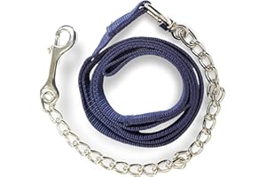 PFERDELINIS Lead Chain for Horses | Safe Lead with Iron Chain & Nylon Handle | Lead Suitable for Stallion Dogs Pony Donkey | Length 2.10 m (Dark Blue)