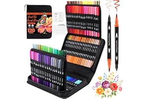 Funnasting Dual Tip Brush Pens, 120 Colors Felt Tip Pens, Colouring Pens for adults with Canvas Bag for Adult Coloring Books Drawing Sketching Bullet Journal Calligraphy