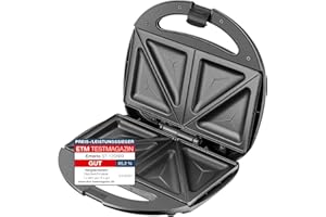 ‎EMERIO Emerio Doppel Sandwich Maker, BPA frei, klassische Form für dreieckiges Sandwich, leicht zu reinigen, Antihaftbeschichtung, heizt schnell auf, 750 Watt, Schwarz