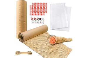JJWNMLL Carta a Nido d'Ape Carta da imballaggio 30cm x10m, Confezione Protettiva Ecologica Carta per Articoli Trasporto Materiale di Imbottitura,Corda di Canapa da10m Adesivi, Carta Velina Bianca