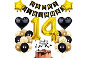 Cnrose 14. Geburtstag Dekoration,Schwarz Tortendeko Geburtstag 14 Jahre Junge,Party Deko Gold Schwarz,14 Geburtstag Junge Mädchen,Tortendeko 14. Geburtstag Mädchen,Geburtstagsdeko 14 Jahre Junge