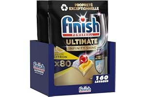 Finish Ultimate Infinity Shine Pastilles Lave-Vaisselle Citron, Imbattable contre les taches tenaces, 160 capsules (2x80)