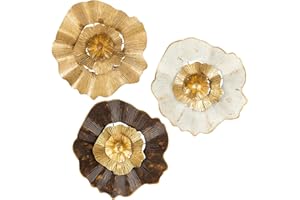 Hollyone 12" Gold Wall Décor Pack of 3 Metal Flower Plate Wall Art Modern Accent Hanging Wall Decorations for Home Office Bedroom Living Room Wall Sculptures