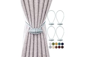 TECVINCI Magnetic Curtain Tiebacks with Upgrade Larger Magnet, 4 Pack 40cm Drapery Holdbacks for Indoor & Outdoor Curtain - Sage Gray