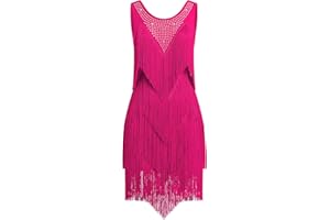 EFOGEP Women's Tassel Latin Dance Dress Vintage 1920s Sleeveless Sexy Cocktail Party Fringe Flapper Fancy Dresses Mini Tango Samba Cha Cha Clubwear Ballroom Costumes