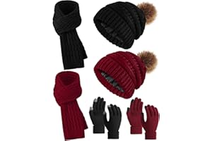Neer Set di Guanti Cappello Invernale con Pompon Sciarpa Scaldacollo a Maglia per Donne