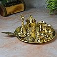 NEETU ARTS Plain Pooja Thali Set Including 1 Plate, 2 Diyas, 2 Kumkum Bowl, 1 Agarbatti Stand, 1 Panchpatra with Spoon, 1 Kapoor Aarti, 1 Bell (8 inches)
