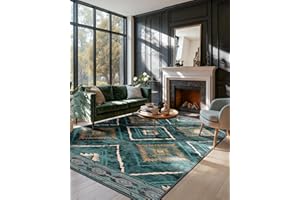 DEFYNEE Tapis de Salon Lavable en Machine 150x210 cm Tapis antidérapant, Tapis de Chambre Style marocain pour Le Salon, l'entrée, la Chambre et la Cuisine, Bleu Canard