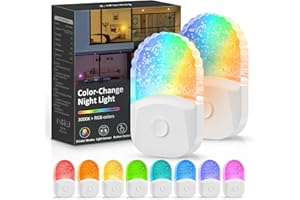 Emeritpro Night Light Plug in Wall with Dusk to Dawn Sensor, 0.5W Warm White+RGB Colorful Night Light, 3 Lighting Modes, Acrylic Plug in Wall Light for Hallway, Baby, Bedroom, Garage, 2 Pack
