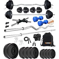 Kore PVC 20-50 Kg Home Gym Set with One Plain + One Curl and One Pair Dumbbell Rods with Gym Accessories and PVC…