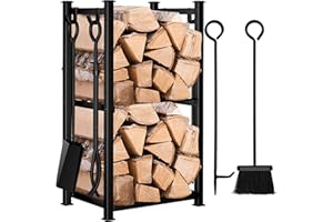 AMAGABELI GARDEN & HOME Amagabeli Range-Bûches avec 4 Outils 72x46x30cm Range Buche Interieur Extérieur Grande Capacité Ensemble d‘outils Porte Bûches de Cheminée Support de Bois de Chauffage Outils Rack de Stockage