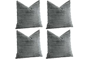 Sungeek Set of 4 Soft Corduroy Decorative Cushion Covers 45x45cm Square Striped Throw Pillow Covers 18x18 Inch for Sofa Couch Living Room Patio Farmhouse Boho Home Decor Pillowcases (Dark Gray)