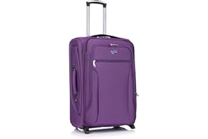 Aerostar Medium 26” Lightweight Softshell Expandable Suitcase, Check in Luggage 2 Corner Wheels with Integrated Combination Lock for 15 to 20kg (Purple Haze, 77 litres)