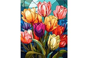 TISHIRON Malowanie według liczb, dla dorosłych i dzieci, dla początkujących, obraz w kwiaty, "zrób to sam", ręcznie malowany, zestaw do malowania olejnego wraz z pędzlem i farbą akrylową, 40 x 50 cm