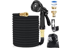 15M/50FT Flexibler Gartenschlauch, Wasserschlauch Dehnbar mit 8 Modi Wassersprühpistole, Adapter für 1/2' 3/4' Zoll und Wandhalterung, Schlauch Flexibel Bewässerung für den Außenbereich