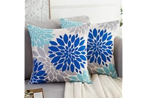 HomeStilez Juego de 2 Fundas de Cojín 50x50cm Funda de Almohada Verano Primavera Fundas Cojines Flores Decorativa Azul y Gris Fundas Suaves para Sala de Estar de Jardín Interior o Exterior