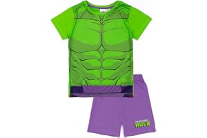 Marvel Hulk Boys Pyjamasset | Kids Hulk T-shirt och shorts PJs | Mighty grön och lila design