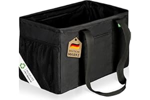 Cottara® Kosz na zakupy, składany, duży, stabilny, składany kosz na zakupy ze wzmocnionym dnem i wodoodpornym materiałem, idealny jako kosz piknikowy, torba na zakupy lub torba do noszenia | czarny,