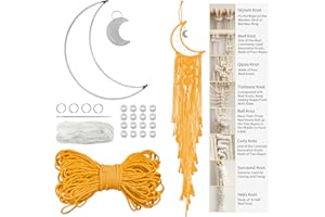LEREATI Moon Dream Catcher Kit for Adults, DIY Macrame Kit for Beginners, Wall Hanging Tapestry Kits for Adults, Dreamcatcher Kits - 3mm Macrame Cord, Metal Hoops, Beads for Crafting (Golden)