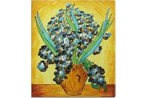 Fokenzary Hand Painted Oil Painting on Canvas Vincent Van Gogh Classical Irises Reproduction Wall Decor Framed Ready to Hang