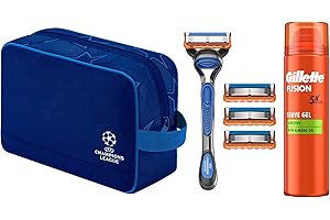 ‎GILLETTE Gillette Fusion5 Rasierer für Männer, UEFA Champions League Special Edition — Inkl. 1 Gillette Nassrasierer, 4 Ersatzklingen mit Gleitstreifen und 5 Klingen, Langanhaltende Rasur, Rasiergel 200 ml